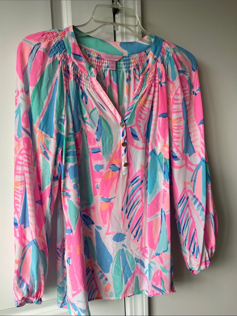 Lilly Pulitzer Pink Multi-Color Printed Peasant Blouse